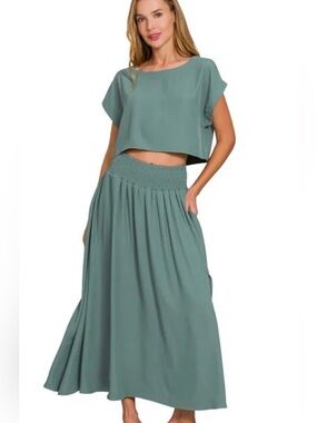Zenana Sea Mist Top & Maxi Skirt Set NWOT